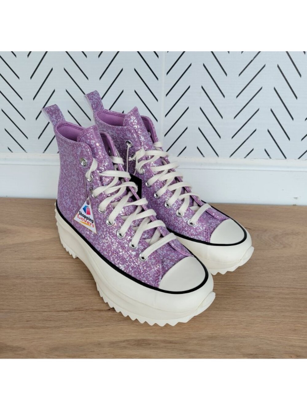 ⭐Converse Run Star Hike Hi 5.5 Mens Shoes Sneaker Purple Glitter Snekaer A10096C - Picture 2 of 10